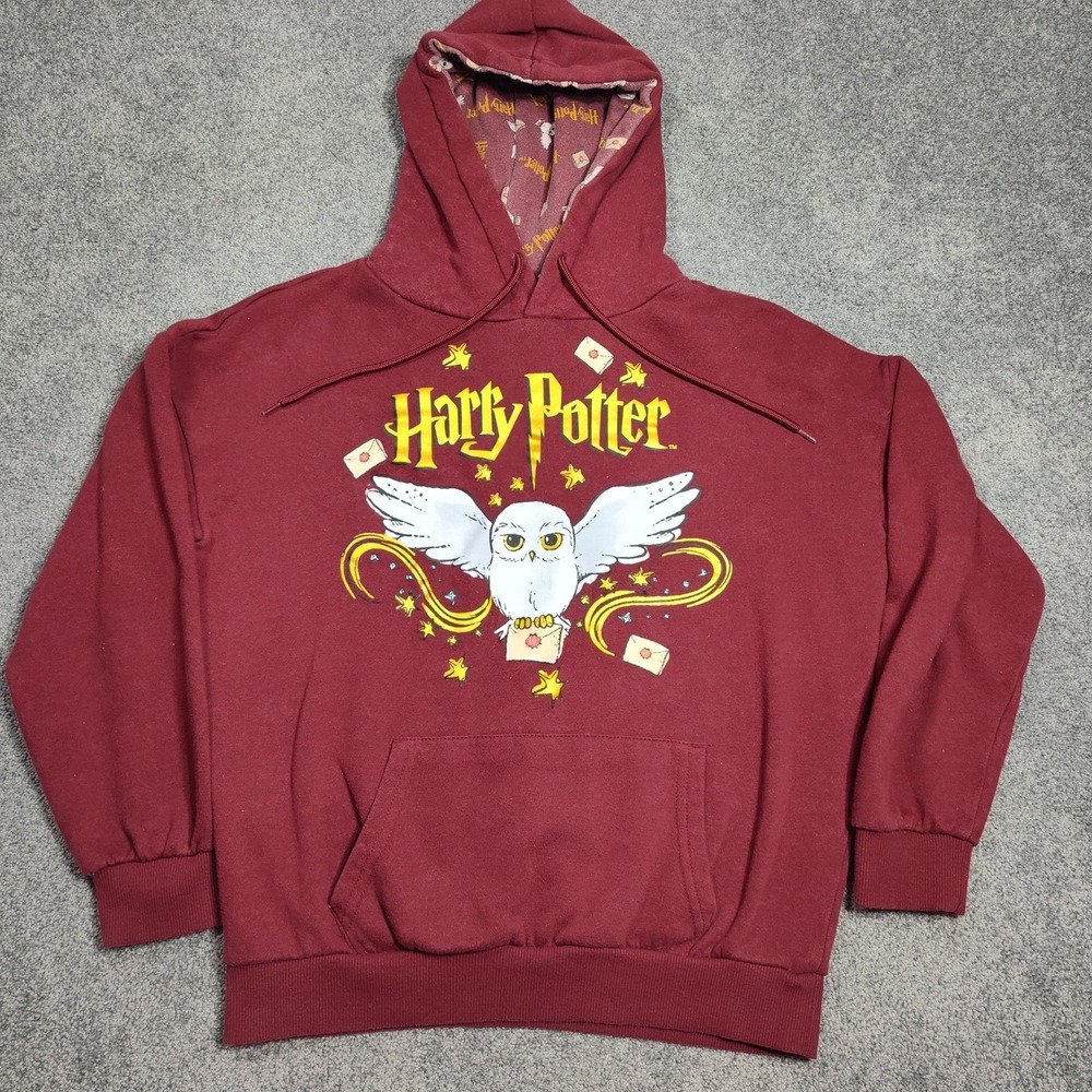Harry Potter Hoodie Womens XXS Burgundy Hedwig Owl Graphic Pullover Spell Book
